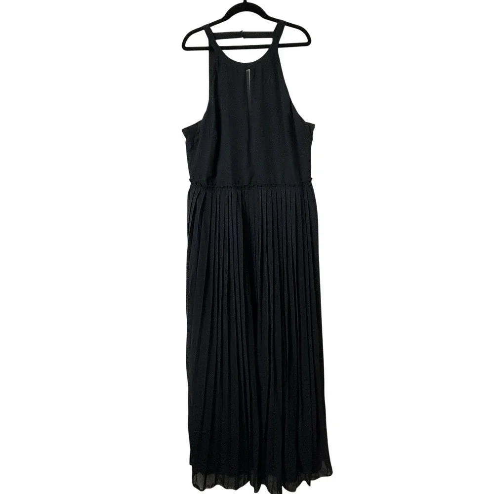 abercrombie black pleated dress Abercrombie & Fitch Black Pleated Halter Maxi Dress Sz XL Keyhole Neck Open  Back
